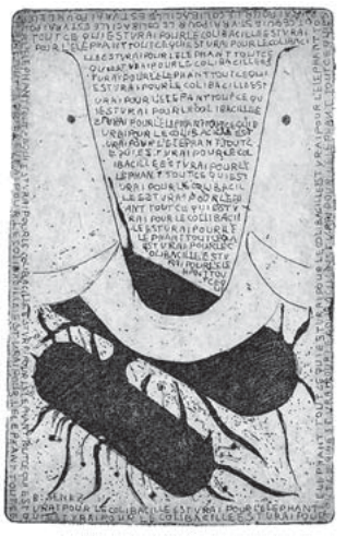 Figure 2: L'éléphant et l'Escheria Coli, décembre 1972. "Tout ce qui est vrai pour le Colibacille est vrai pour l'éléphant", or in English “What is true for the E. coli is true for the elephant”. From: http://www.pasteur.fr/infosci/archives/mon/im_ele.html